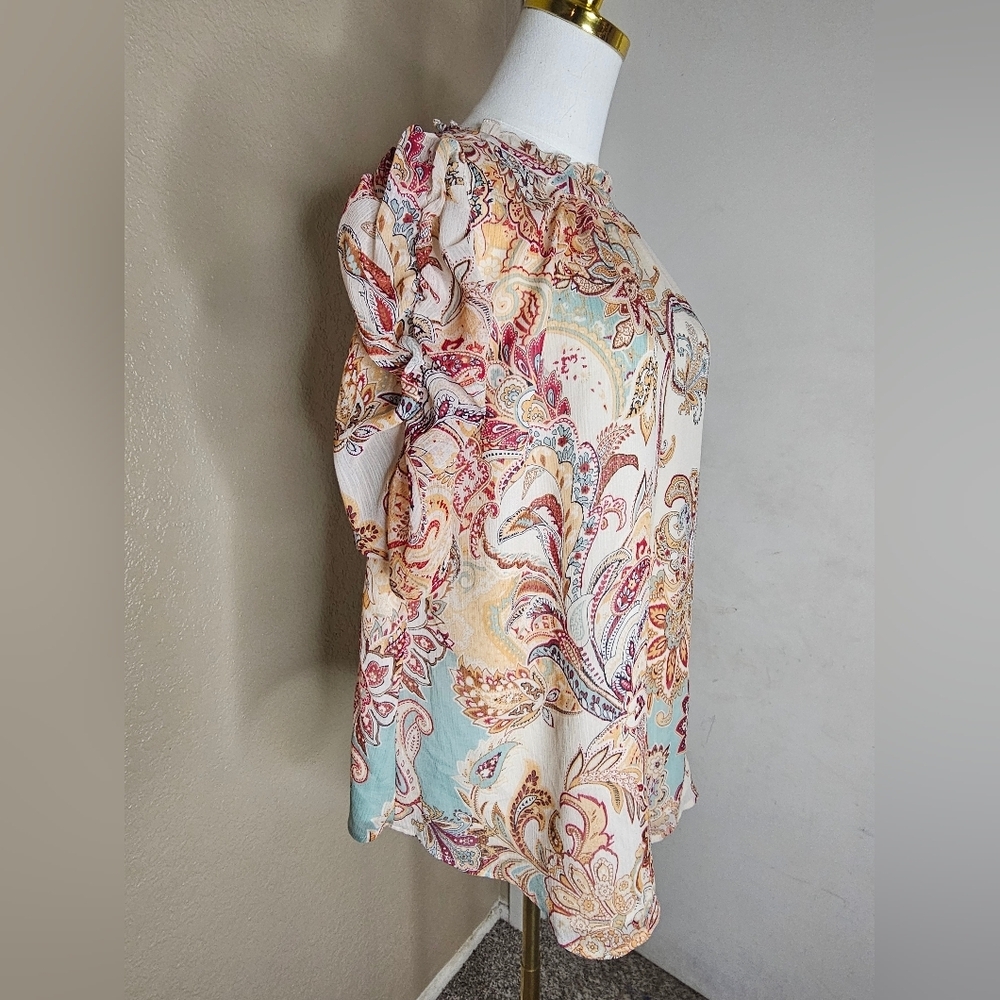 BLU Pepper MULTICOLORED SzL Womens Red/Green shorts Sleeve casual Tunic top - Picture 4 of 7